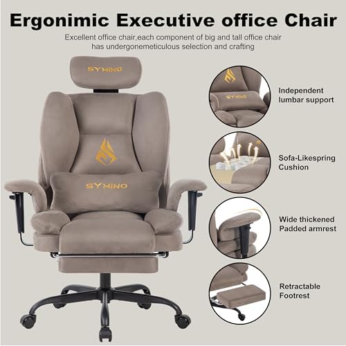 Symino Gaming Chair with Foot Rest, Unique Up/Down Armrests, Twill Fabric Ergonomic High Back Chair, 155° Recline Solid Color Computer Desk Chair, Light Coffee