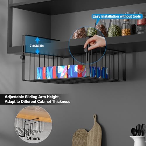 AmonHouseware 2Pack Under Shelf Basket Storage,Adjustable Hanging,Black