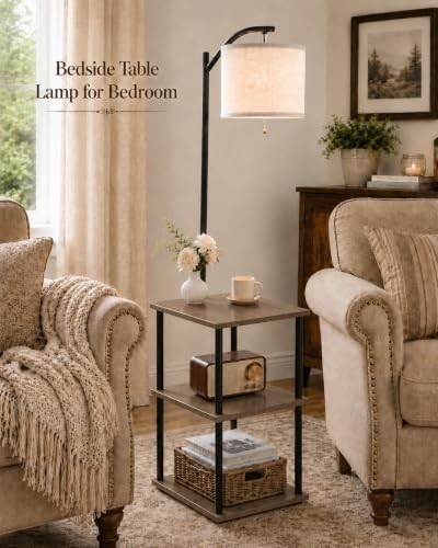 GERGO Floor Lamp with Table, Side Table for Living Room, 3 CCT 9W LED Bulb