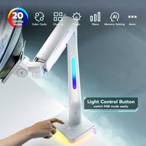 ARES WING Gas Spring Monitor Arm with RGB for 17-49 Inch Screen, White
