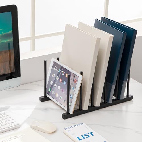 HBlife Desk File Organizer 2 Pack Bamboo 5 Section Vertical File Sorter