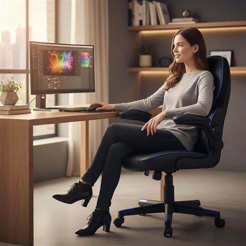 NuSparc SpawnSafe Gaming Chair, Adjustable Height, Flip-up Armrests, 360° Swivel, Black/Blue