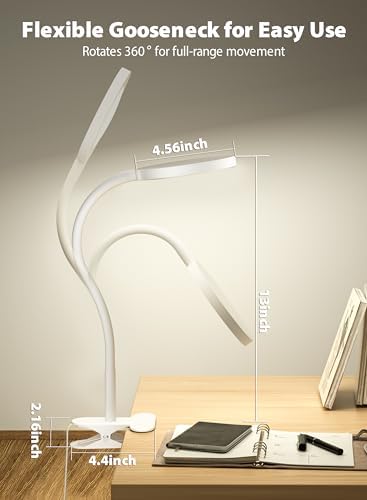 White Clip On Reading Light, 450LM Book Light, CRI95, 3 Modes Stepless Dim