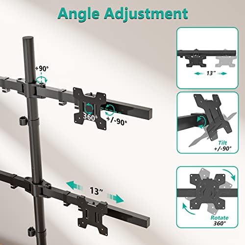 WALI Freestanding Quad Monitor Mount for 17-27 Inch Screens, Fully Adjustable 4 Monitor Stand with Swivel, Tilt, Rotation, Glass Base, Max Load 22 lbs per Arm (GMF004), Black