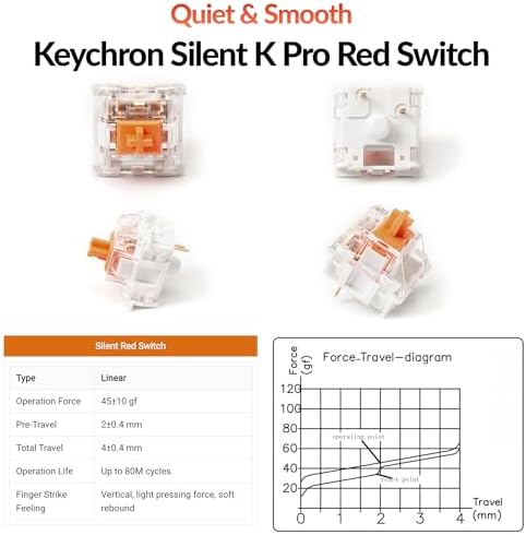 Keychron K10 Full Size 104 Keys Bluetooth Wireless Mechanical Gaming Keyboard for Mac Windows with Keychron Silent K Pro Red Switch, Multitasking/White LED Backlight/USB C Wired Computer Keyboard