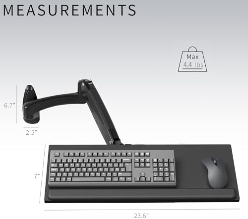 VIVO Black Pneumatic Arm 24 x 7 in Keyboard Tray Wall Mount, MOUNT-KB35B