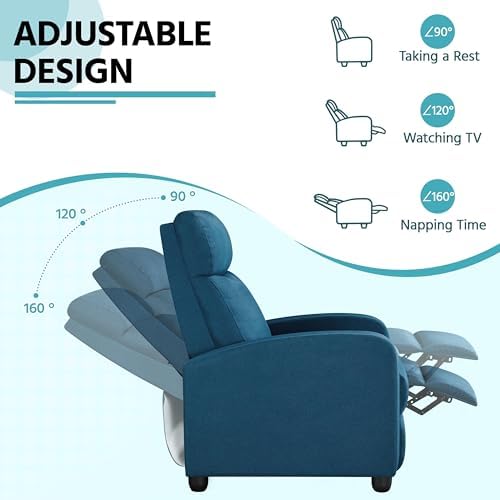 Yaheetech Recliner Chair with 3 Adjustable Angles Living Room Chairs Blue