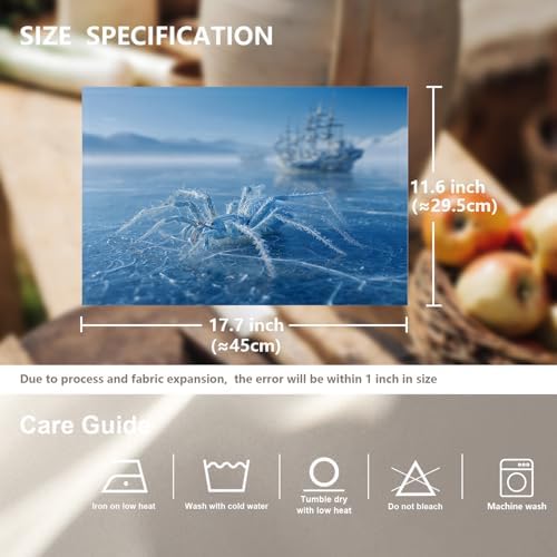 Frost Blue Spider Linen Placemats, On Cold Lake Table Mats for Table Washable Heat Insulation Thick Dining Mat, Indoor/Outdoor 12X18 in 4 Pcs