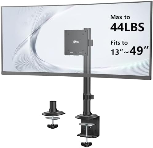 WALI Heavy Duty Single Monitor Arm Desk Mount for 13-49 Inch Screens, Ultrawide Monitor Stand with Full Motion Tilt, Swivel, Rotation, Holds up to 44 lbs, C-Clamp Mount for VESA 75/100mm,(M001S)