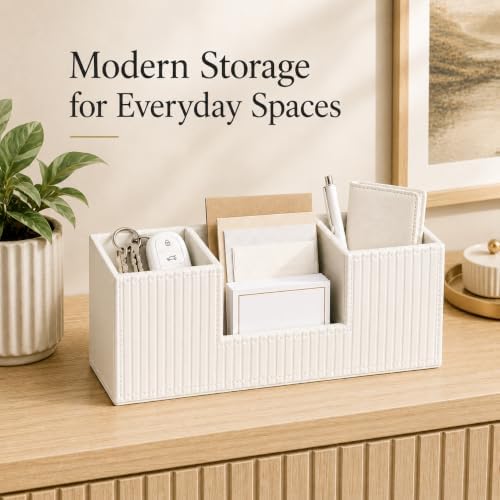 GORESE Pen Organizer for Desk, PU Leather Office Pen Holder, Ivory White