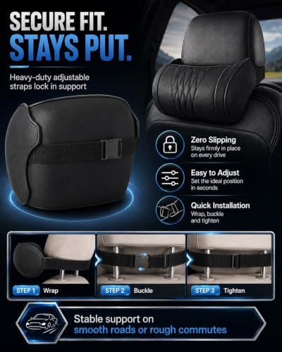 Universal Memory Foam Car Headrest Neck Pillow Adjustable Driving (White)