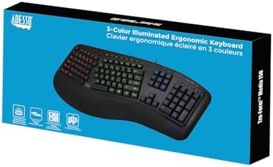 Adesso Tru-Form 150 3-Color Illuminated USB Ergonomic Keyboard AKB-150EB
