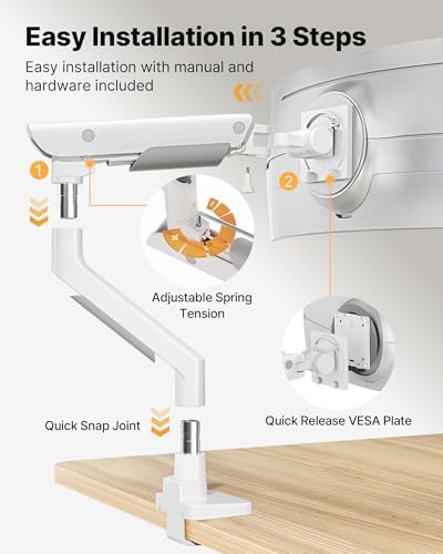 monTEK USB Monitor Arm for 17-57" Ultrawide, 59.4 lbs, White