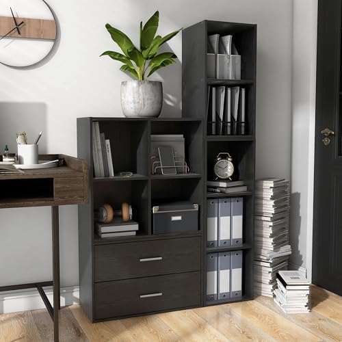 Homes: Inside + Out Apexa 4-Cube Storage Organizer Shelves, Stackable Wood Bookcase Fits Cubby Bins for Organization, Dorm Teen Room Decor & Home Office, Black
