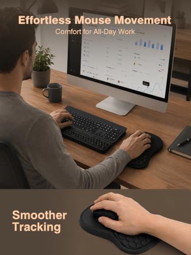 Ergonomic Keyboard and Mouse Pad Combo with Stand/Wrist Rest, Black