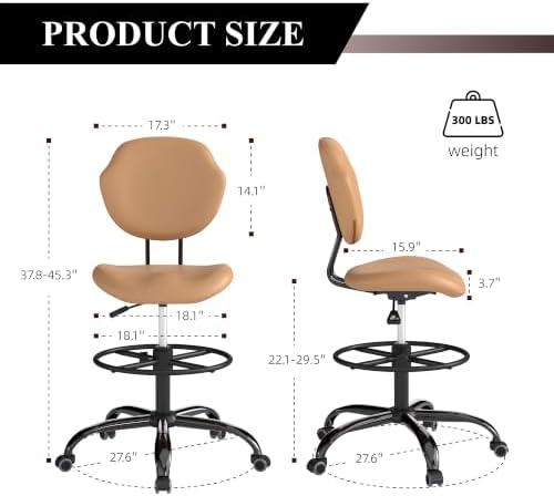 Drafting Chair with Back Support, Tall Desk Rolling Stool (Khaki, Set of 6)