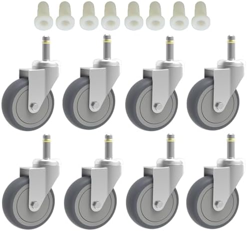 RILIDRI 3-Inch Swivel Stem Caster, 7/16-Inch Stem Diameter Rubber Wheel, Heavy Duty TPR Replacement Wheels for Rubbermaid Mop Bucket Cart Grill Casters - 8 Pack