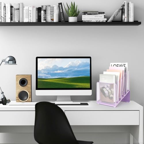 LEKETREE Purple File Organizer for Desk, Desk Organizer with 5-Section Vertical File Rack, File Folder Organizer (Purple)