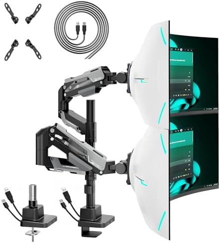 ARES WING Heavy Duty Dual Monitor Mount with USB for 24-57 Inch, Black