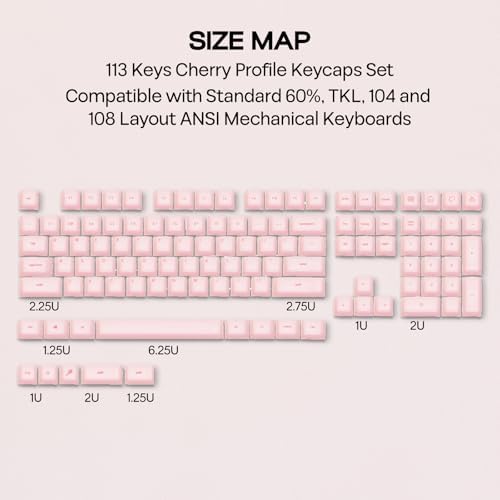 EPOMAKER AegisSil Keycap Set, Silicone Material, Cherry Profile, 113 Keys, 65%/75%/Full Size, Custom Keyboard Keycaps Set for Cherry MX, Kailh, Outemu, Gateron Mechanical Gaming Keyboard (Pink)