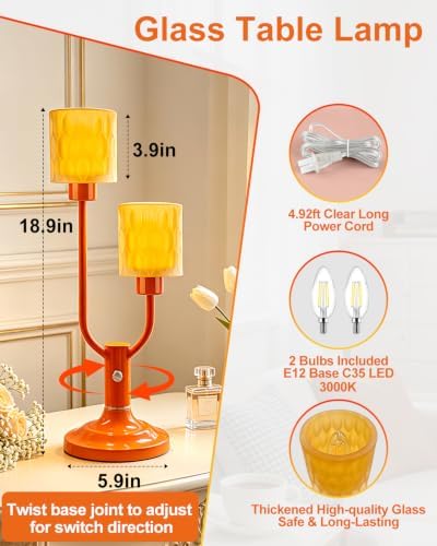 Mid Century Modern Orange Table Lamp Dimmable Vintage Lamp Gift