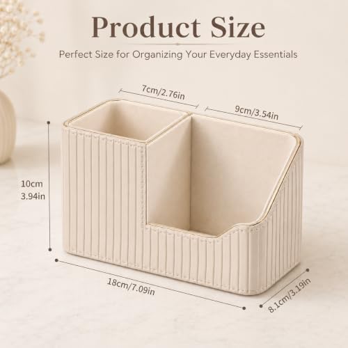 KINGFOM Luxury PU Leather Desk Organizer for Office Accessories, Aesthetic Pen Holder for Desk, Modern Desktop Storage Organizer for Women Home Office Supplies, Beige with Gold Trim
