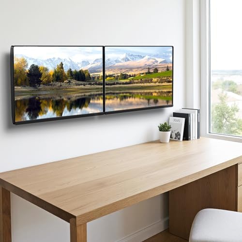 Dual Monitor Wall Mount, Horizontal Assembly Mount for 2 Monitor Screens up to 35 inches, Max. 10kg per Arm, VESA 75x75/100x100mm,Black
