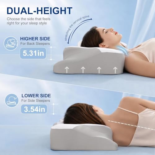 jiaao Cervical Neck Pillow for Pain Relief, Memory Foam Neck Support, White