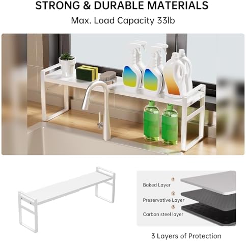Extendable Narrow Tall Storage Shelf for Windowsill & Kitchen, White
