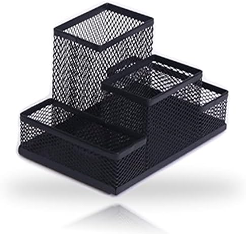 Desk Organizer Desktop Mesh Pen Pencil Holder Caddy with 4 Compartments, Office Home School Classroom Accessories Cool Supplies