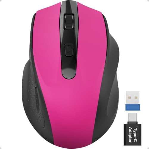 Hot Pink Wireless Mouse for Laptop, Cordless Computer Mice for Travel