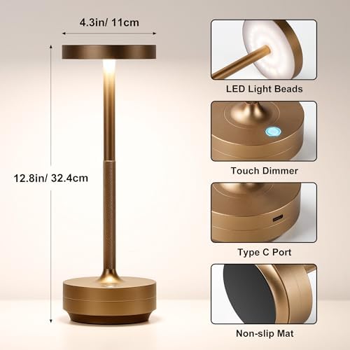Cordless Table Lamp Rechargeable, 72h Battery Powered Table Light, Titanium