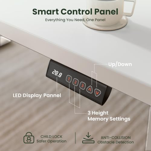 CubiCubi 48x30 Large Electric Standing Desk, 30" Deep Desktop, White