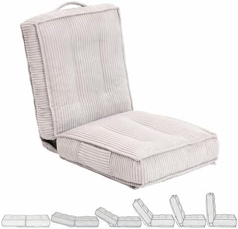 Folding Floor Tatami Chair with Back Support, 6-Position Adjustable, Grey