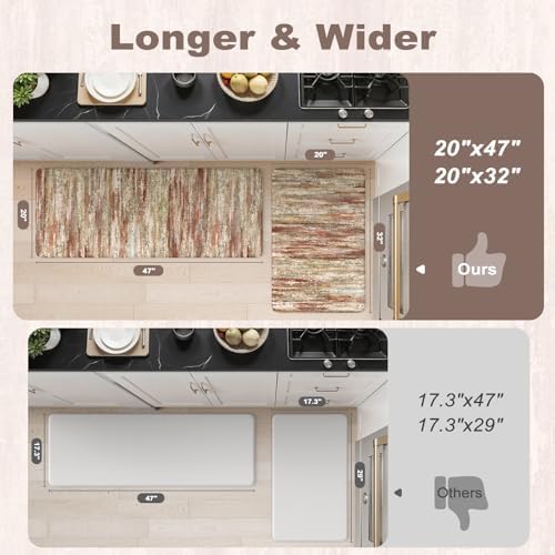 KIMODE Anti Fatigue Kitchen Mats for Floor 2 Piece,Red Brown Farmhouse Rugs
