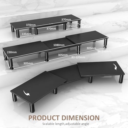 AX WABER Dual Monitor Stand Riser, Monitor Stand with Adjustable Height Steel leg, Wood Monitor Stand for Desk, Monitor Riser for 2 Monitors with Storage Space Black