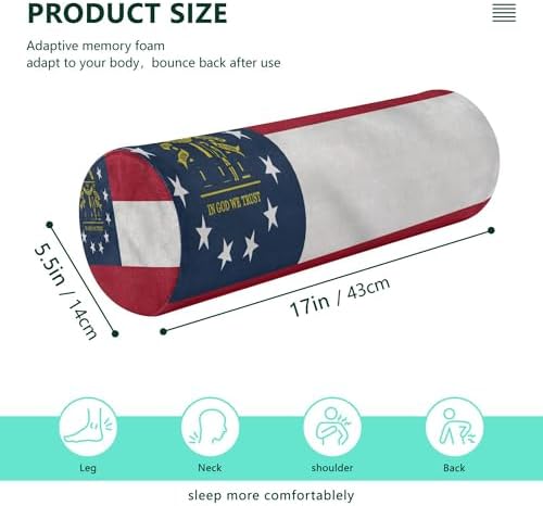 Bolster Pillows for Bed Firm Neck Roll Pillow Round Pillows Decorative Foam Cylinder Pillow Bed Support Pillow State of Georgia Ga Flags
