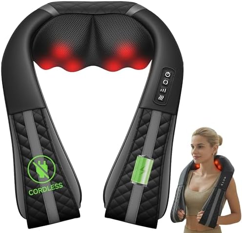 Cordless Neck Massager With Heat, Deep Tissue Shoulder & Back Massager