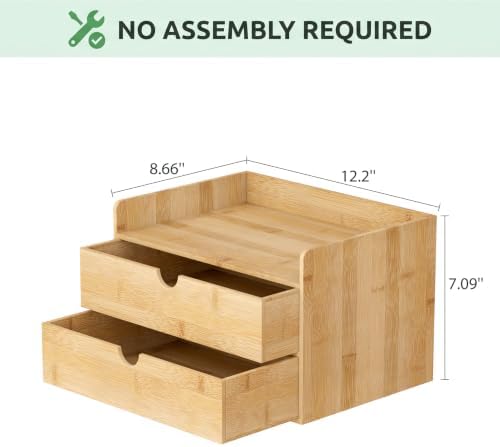 Bamboo Desk Organizer with Drawers, Desktop Storage for Office Supplies