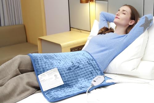 Ruqiji 17''x33'' XXXL King Size Heating Pad with 6 Temperature Settings, Flannel Electric Heating Pad for Back/Neck/Shoulders/Abdomen/Legs(Light Blue)