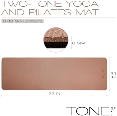 TONE Fitness 1/4" Yoga Mat, Non-Slip Exercise & Pilates Mat with Strap