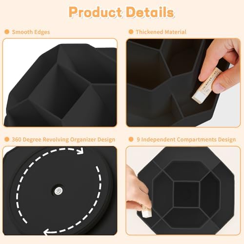 Cayxenful Pencil Pen Holder for Desk,9 Slots 360 Degree Rotating Desk Organizers,Desktop Storage Stationery Supplies Organizer, Cute Pencil Cup Pot For Office, School, Home(Black)