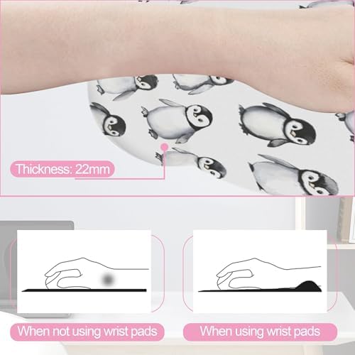 Funny Cute Penguin Mouse Pad with Wrist Rest Set, 3-in-1 Wrist Support Mousepad Set, Gaming Mat Pad with Anti-Skid Base,Ergonomic Memory Foam Mouse Pad Set for Women, Office, Typing, Gaming