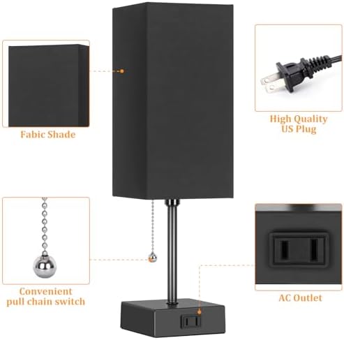 Table Lamp for Bedroom set of 2,3-Color Bedside Lamps with Pull Chain
