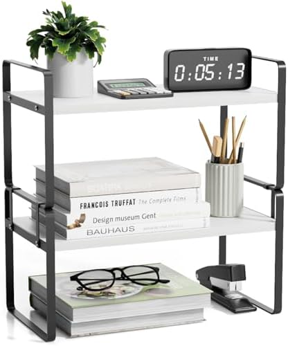 YGYQZ Desk Shelf Organizer, 2-Tier Desktop Bookshelf, Black & White