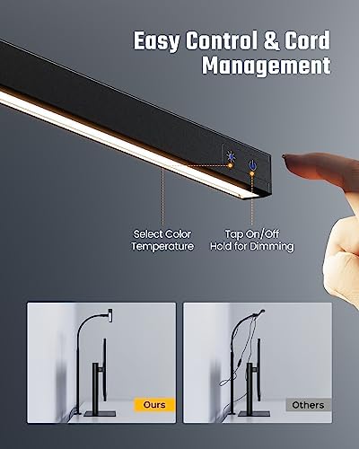 SUPERDANNY LED Desk Lamp for Office Home, Eye-Caring Desk Light with Adjustable Gooseneck, 12W Touch Control Dimmable Brightness, Architect Clamp Lamp with USB Adapter for Reading Study Workbench