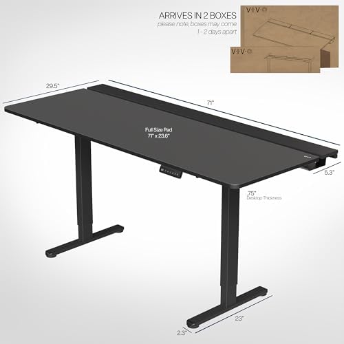 VIVO Black 71 x 30 in Standing Desk, DESK-KIT-E2B-P3B-71