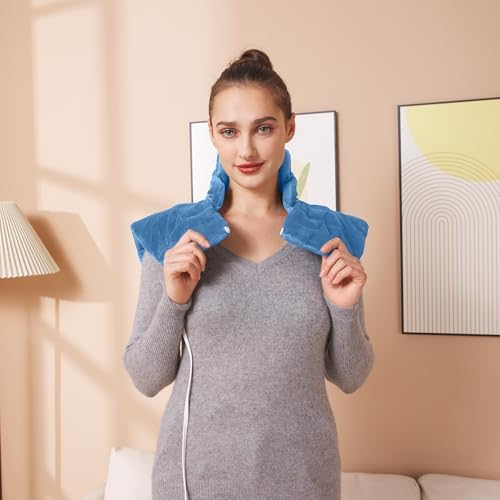 Ruqiji 19" x 24" Weighted Neck&Shoulder Heating Pad, 2.5lbs with 12 Temperature Settings&Countdown Timer,Pain Relief for Neck/Shoulders/Menstrual Pain(Light Blue)