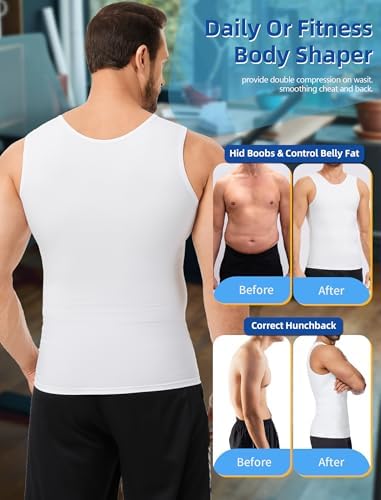 2 Pack Compression Shirt Tummy Control Undershirts Vest Workout Shapewear Sleeveless Posture Corrector for Men