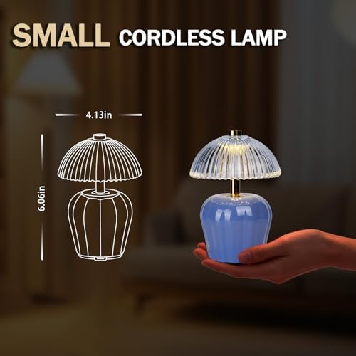 MJ PREMIER Rechargeable Table Lamp, Small Cordless Lamp with Timer, Blue